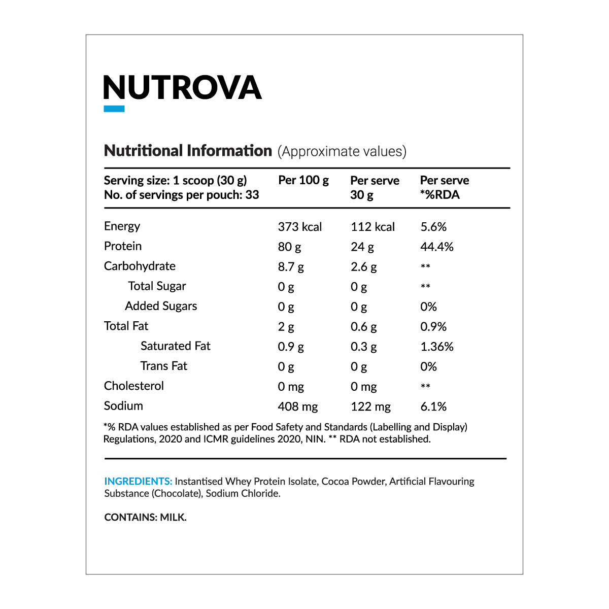 Nutrova Whey Protein Isolate (Dark Chocolate)