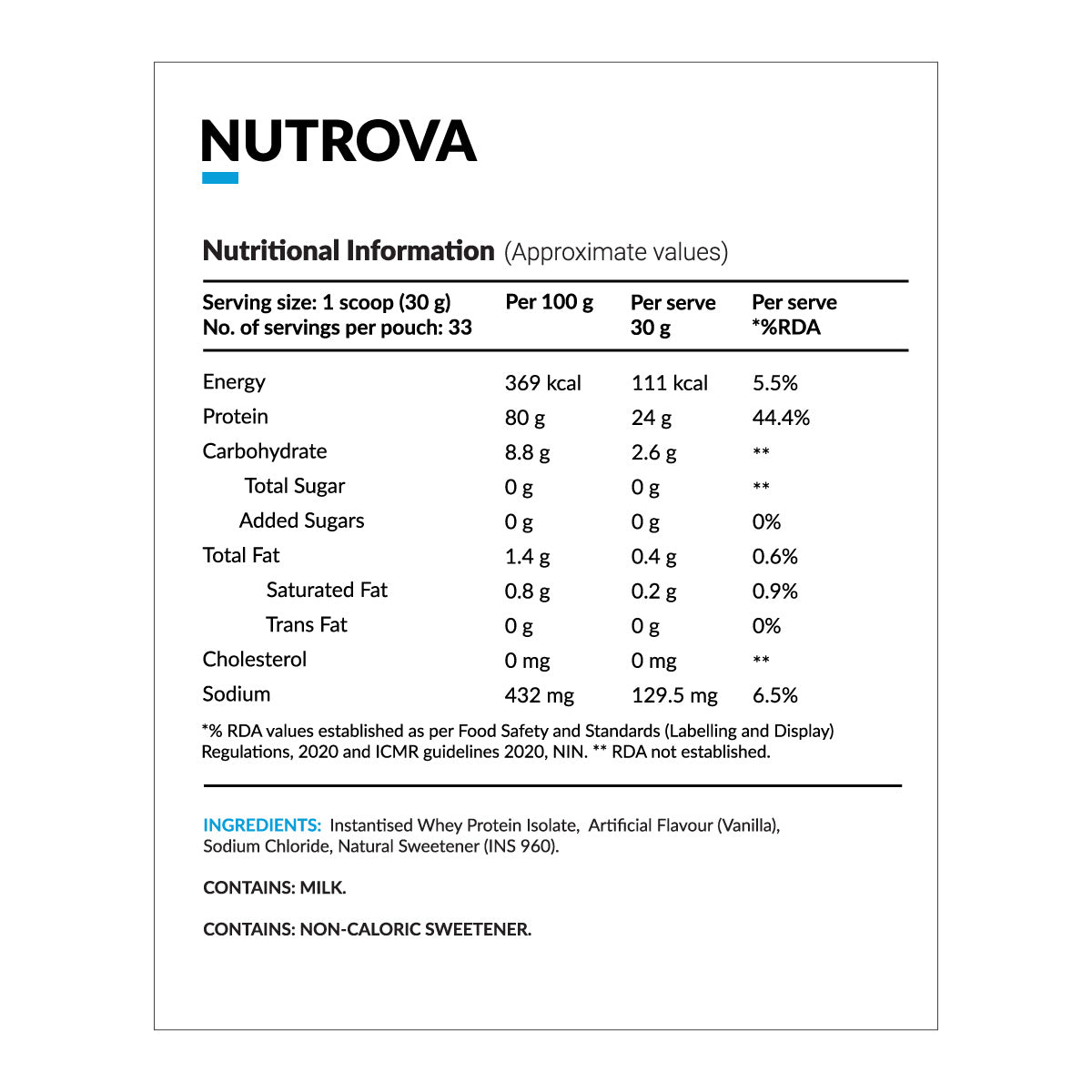 Nutrova Whey Protein Isolate (Vanilla)